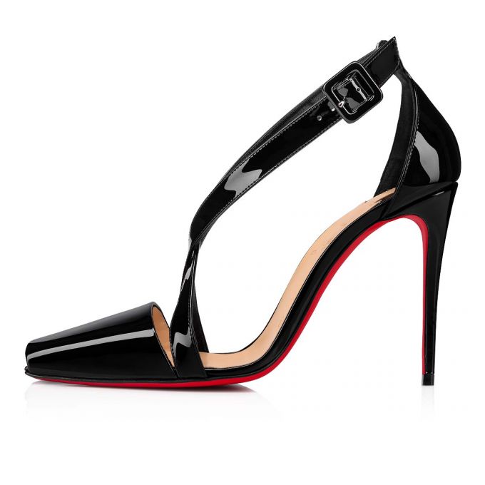 Christian Louboutin Ambretta Cross 100 Lak T Páskové T Strap Dame Sort | DK-06517