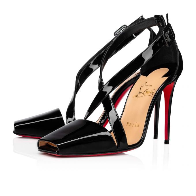 Christian Louboutin Ambretta Cross 100 Lak T Páskové T Strap Dame Sort | DK-06517