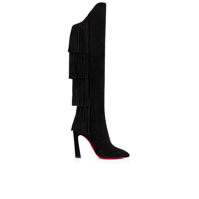 Christian Louboutin Boot Lionne 100 Veau Velours Boots Støvler Dame Sort | DK-43868