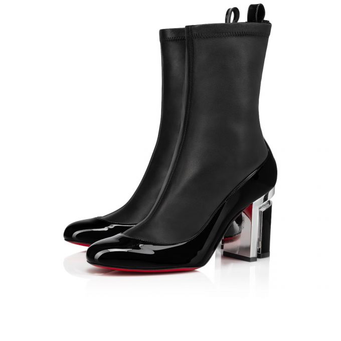 Christian Louboutin Bootnik 85 Lak Boots Støvler Dame Sort Sølv | DK-80139