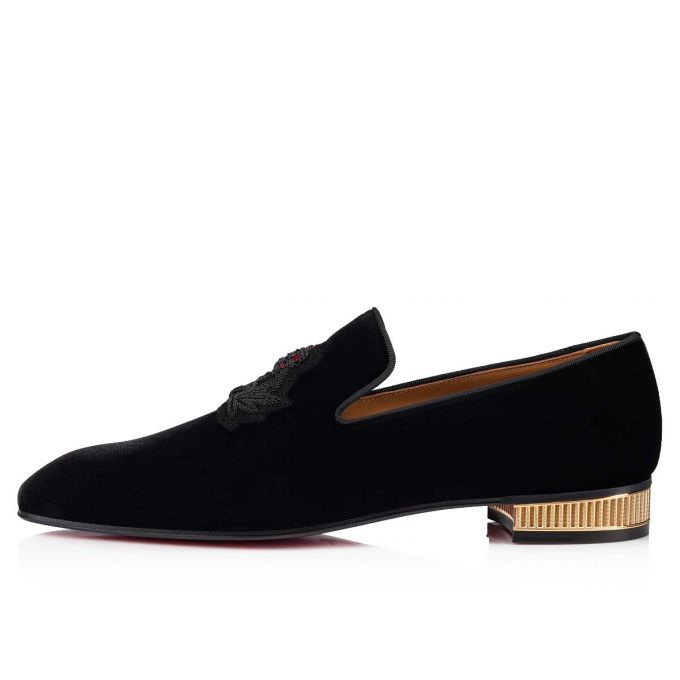 Christian Louboutin Captain Colonna 000 Velvet Loafer Loafers Herre Sort Guld | DK-76384