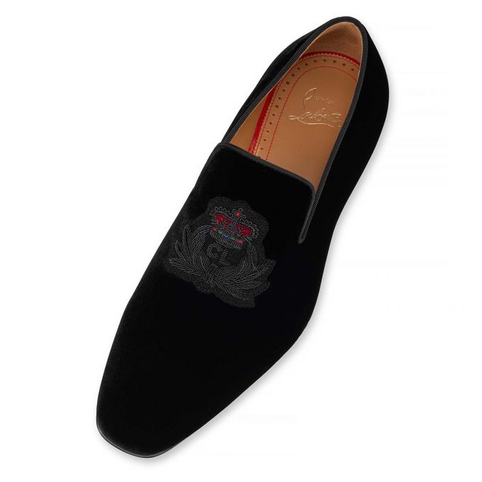 Christian Louboutin Captain Colonna 000 Velvet Loafer Loafers Herre Sort Guld | DK-76384