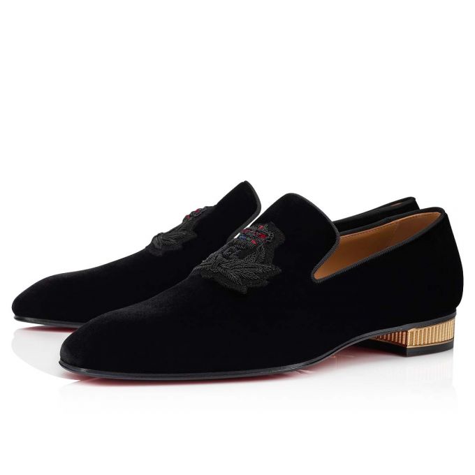 Christian Louboutin Captain Colonna 000 Velvet Loafer Loafers Herre Sort Guld | DK-76384