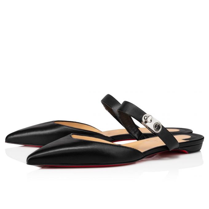 Christian Louboutin Choc Lock Nappa Flats Flats Dame Sort | DK-77445