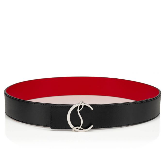 Christian Louboutin Cl Logo Belt 40 Classic Læder Belts Bælter Herre Sort Rød Sølv | DK-17894