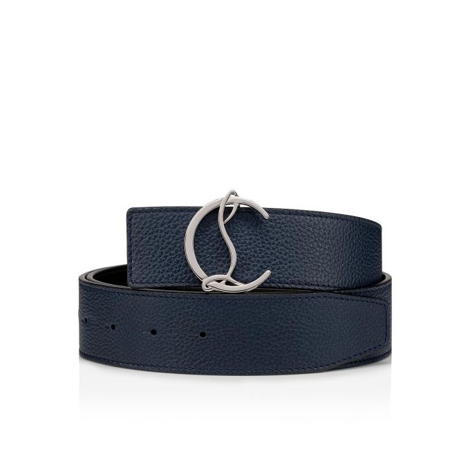 Christian Louboutin Cl Logo Belt 40 Classic Læder Belts Bælter Herre Mørkeblå Sort Sølv | DK-37872