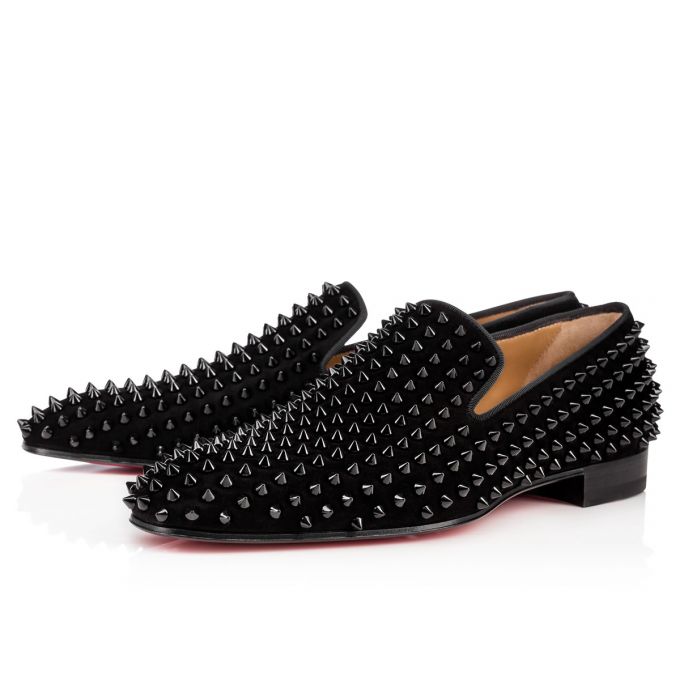 Christian Louboutin Dandelion Spike 000 Veau Velours Loafer Loafers Herre Sort | DK-27312