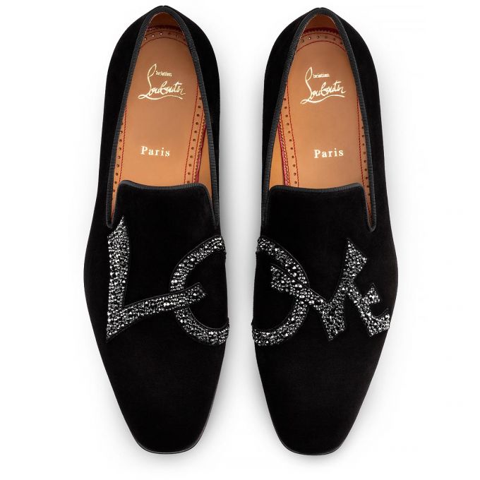 Christian Louboutin Dandylove Strass Veau Velours Loafer Loafers Herre Sort | DK-45845