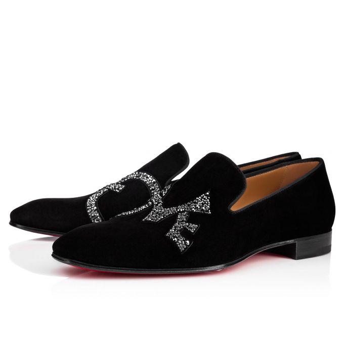 Christian Louboutin Dandylove Strass Veau Velours Loafer Loafers Herre Sort | DK-45845