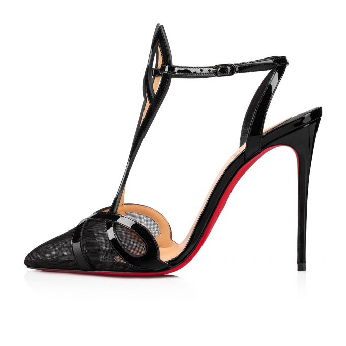 Christian Louboutin Double L Pump 100 Fishnet T Páskové T Strap Dame Sort | DK-24631