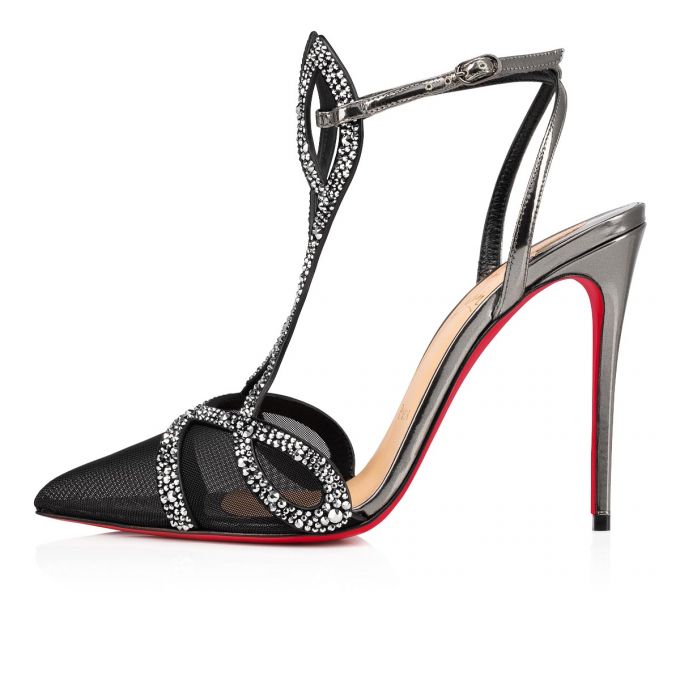 Christian Louboutin Double L Pump Strass 100 Fishnet Pumps Pumps Dame Sølv | DK-04366