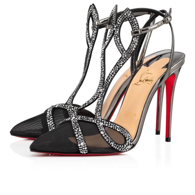 Christian Louboutin Double L Pump Strass 100 Fishnet Pumps Pumps Dame Sølv | DK-04366