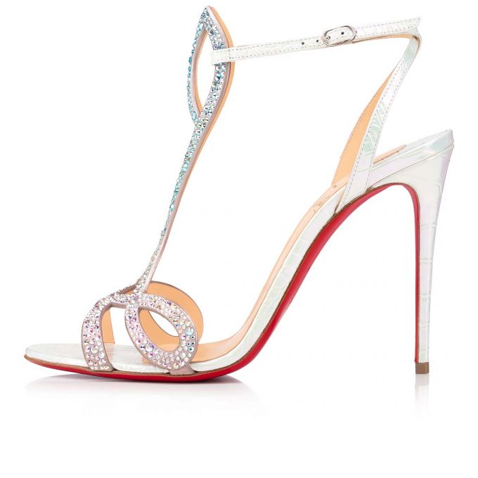 Christian Louboutin Double L Sandal Strass 100 Ruskind Sandals Sandaler Dame Flerfarvede Hvide | DK-35026