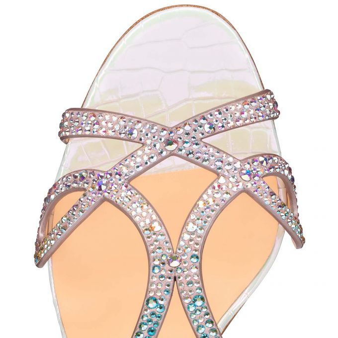 Christian Louboutin Double L Sandal Strass 100 Ruskind Sandals Sandaler Dame Flerfarvede Hvide | DK-35026