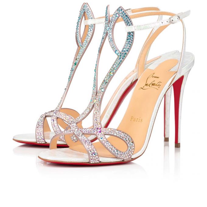 Christian Louboutin Double L Sandal Strass 100 Ruskind Sandals Sandaler Dame Flerfarvede Hvide | DK-35026