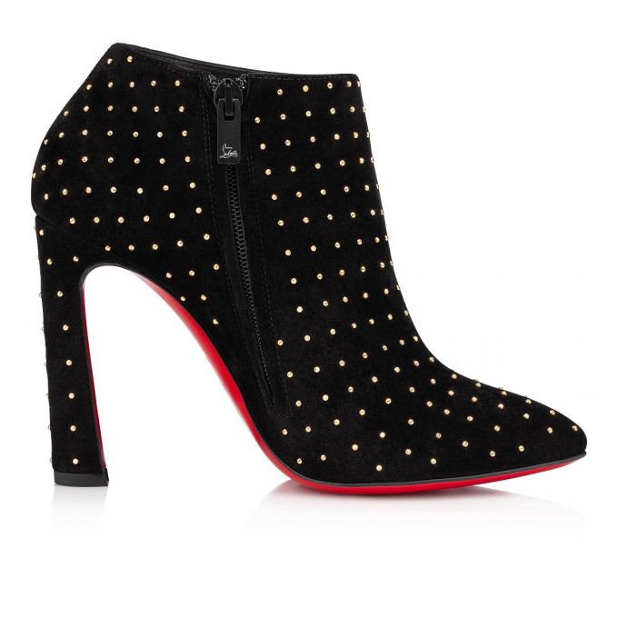 Christian Louboutin Eleonor Plume 100 Veau Velours Boots Støvler Dame Sort Guld | DK-41103