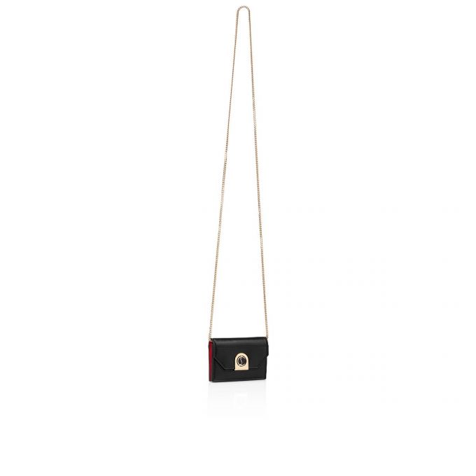 Christian Louboutin Elisa Chain Card Holder Classic Læder Card Holder Card Holder Dame Sort Guld | DK-45088