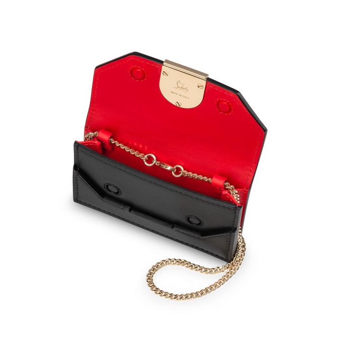 Christian Louboutin Elisa Chain Card Holder Classic Læder Card Holder Card Holder Dame Sort Guld | DK-45088