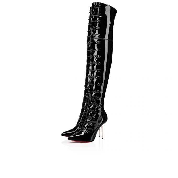 Christian Louboutin Epic Et French 100 Lak Boots Støvler Dame Sort | DK-22371