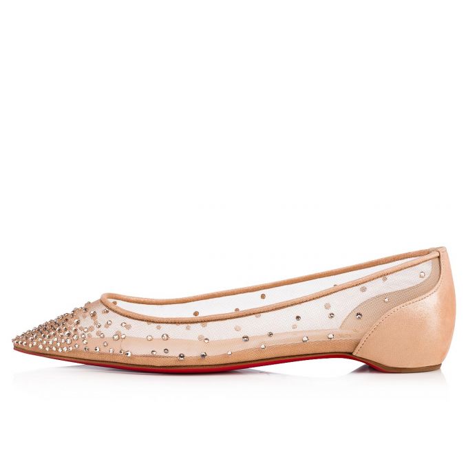 Christian Louboutin Follies Strass 000 Version Light Silk Strass Flats Flats Dame Beige | DK-79472