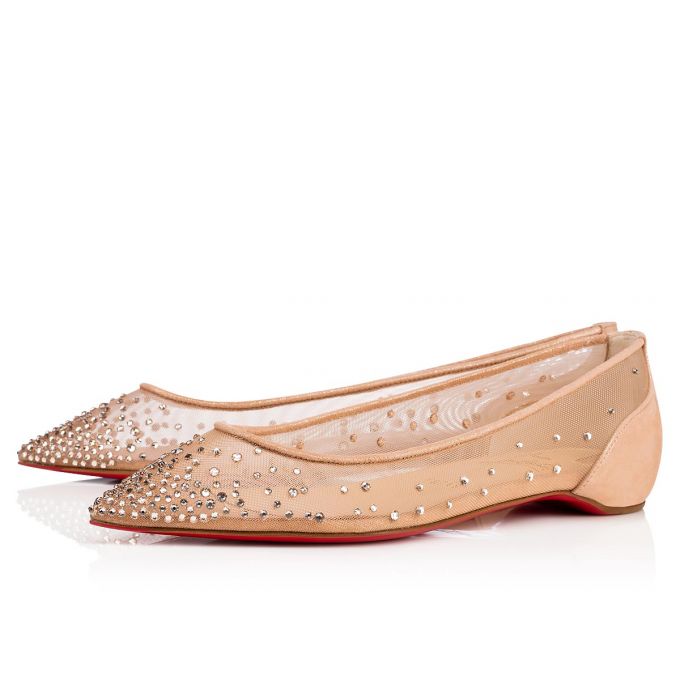 Christian Louboutin Follies Strass 000 Version Light Silk Strass Flats Flats Dame Beige | DK-79472