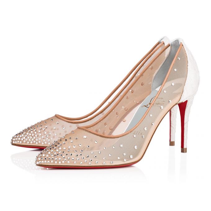 Christian Louboutin Follies Strass 085 85 Version Off Dentelle Pumps Pumps Dame Hvide | DK-40170