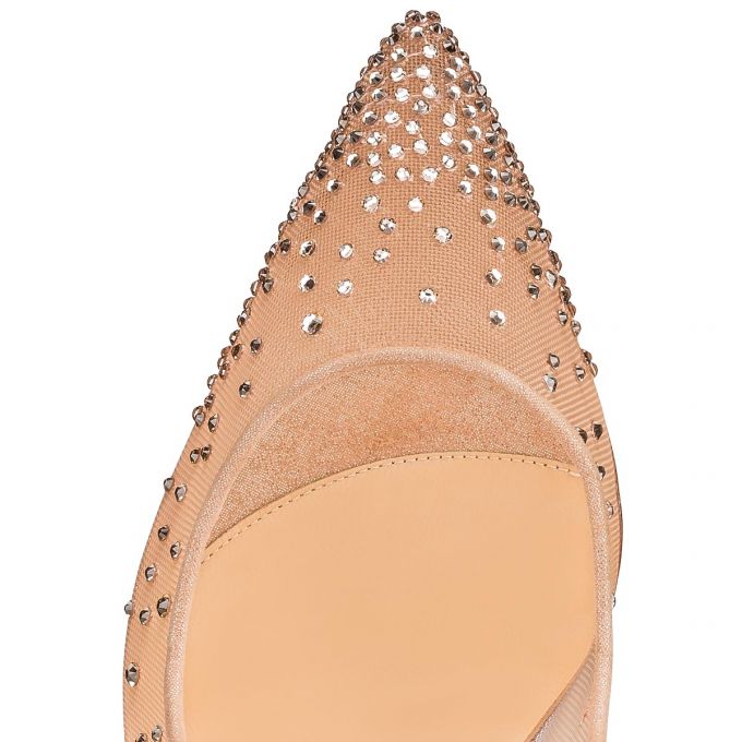 Christian Louboutin Follies Strass 100 100 Version Light Silk Strass Pumps Pumps Dame Beige | DK-30277