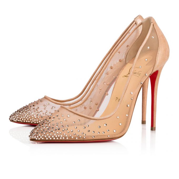 Christian Louboutin Follies Strass 100 100 Version Light Silk Strass Pumps Pumps Dame Beige | DK-30277