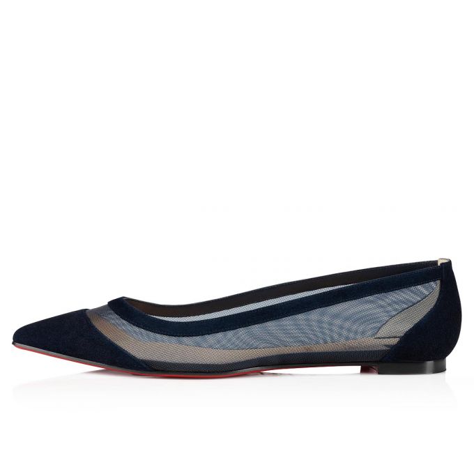 Christian Louboutin Galativi 000 Version Marine Veau Velours Flats Flats Dame Mørkeblå | DK-43459