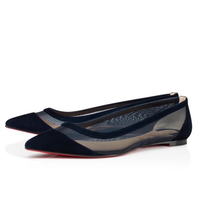 Christian Louboutin Galativi 000 Version Marine Veau Velours Flats Flats Dame Mørkeblå | DK-43459