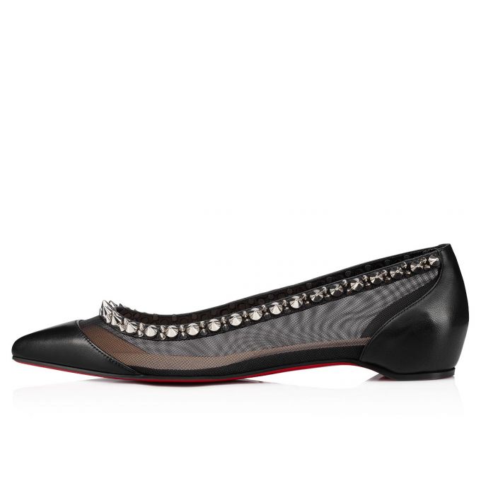 Christian Louboutin Galativi Spikes Fishnet Flats Flats Dame Sort Sølv | DK-79571