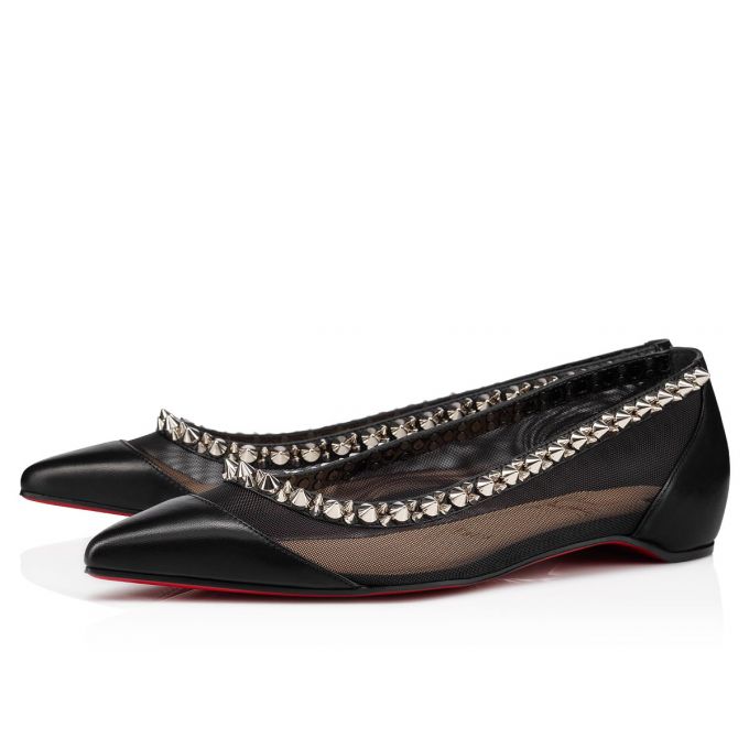 Christian Louboutin Galativi Spikes Fishnet Flats Flats Dame Sort Sølv | DK-79571