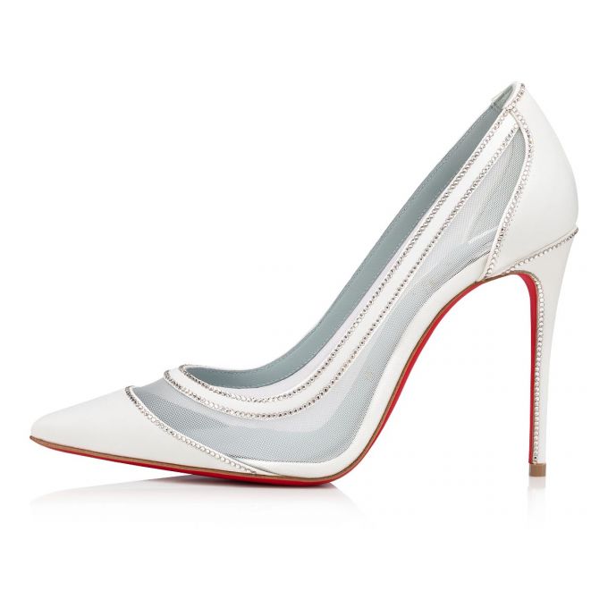 Christian Louboutin Galativi Strass 100 Crepe Sati 100 Version Pumps Pumps Dame Hvide Blå | DK-76511