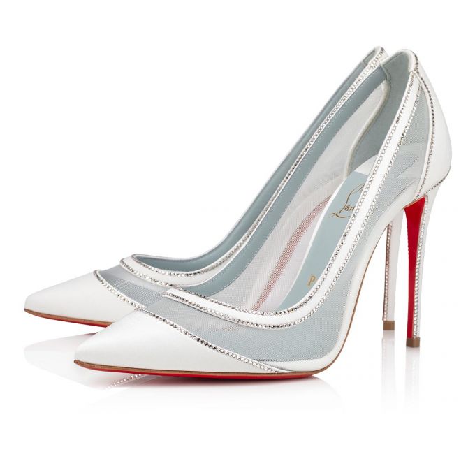 Christian Louboutin Galativi Strass 100 Crepe Sati 100 Version Pumps Pumps Dame Hvide Blå | DK-76511