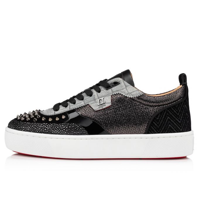 Christian Louboutin Happyrui Spikes Creative Læder Sneakers Sneakers Herre Sort Sølv | DK-37159