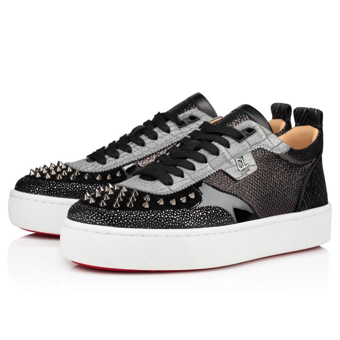 Christian Louboutin Happyrui Spikes Creative Læder Sneakers Sneakers Herre Sort Sølv | DK-37159