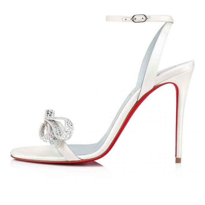 Christian Louboutin Jewel Queen 100 Crepe Satin/Fabric Sandals Sandaler Dame Hvide Rød | DK-87479