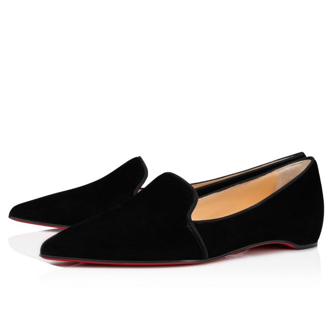 Christian Louboutin Kashasha Veau Velours Flats Flats Dame Sort | DK-19162