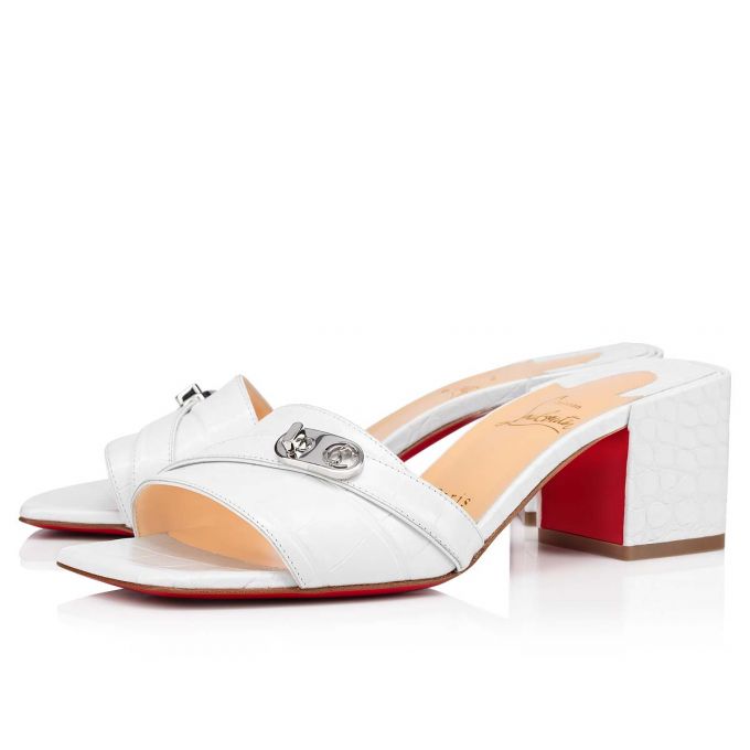 Christian Louboutin Lock Art 55 Calf Mules Mules Dame Hvide | DK-36082