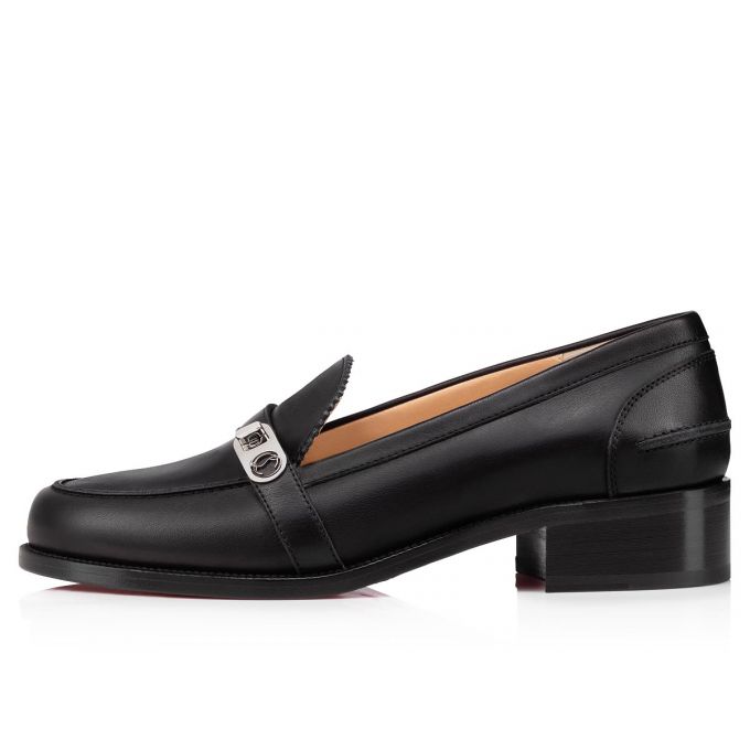 Christian Louboutin Lock Me Moc Calf Flats Flats Dame Sort | DK-05087