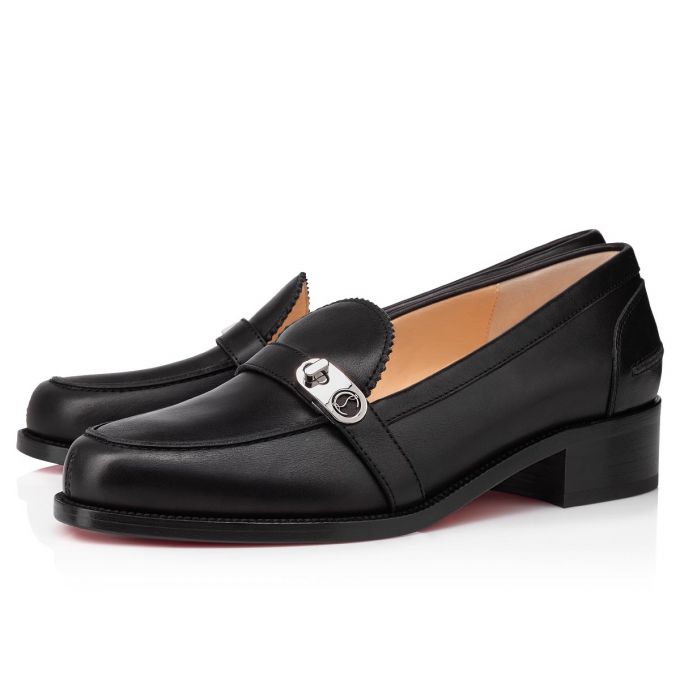 Christian Louboutin Lock Me Moc Calf Flats Flats Dame Sort | DK-05087