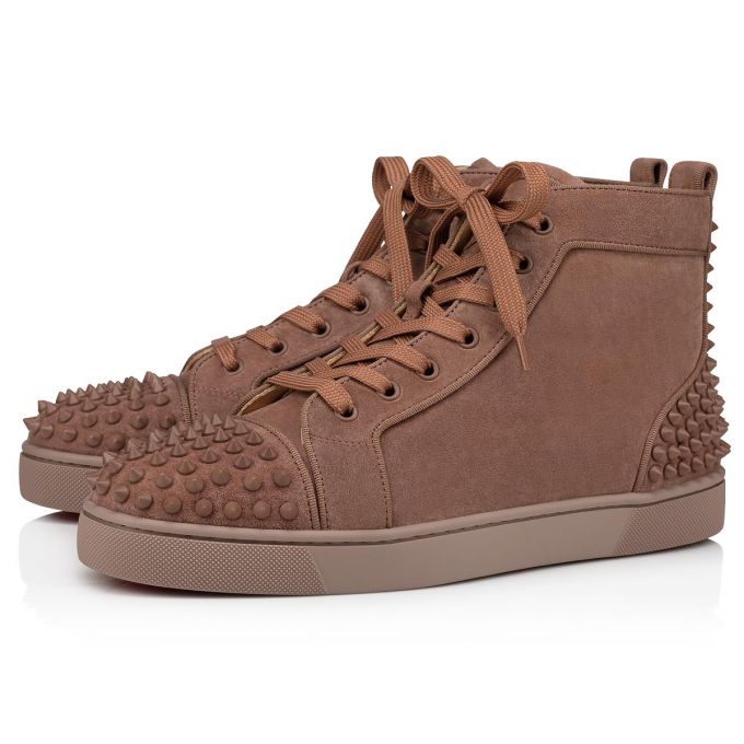 Christian Louboutin Lou Spikes 2 000 Mat Veau Velours Sneakers Sneakers Herre Brune | DK-74279