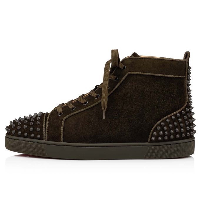 Christian Louboutin Lou Spikes 2 000 Mat Veau Velours Sneakers Sneakers Herre Chokolade | DK-88162