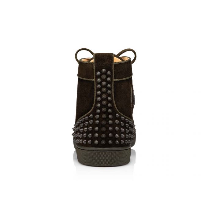 Christian Louboutin Lou Spikes 2 000 Mat Veau Velours Sneakers Sneakers Herre Chokolade | DK-88162