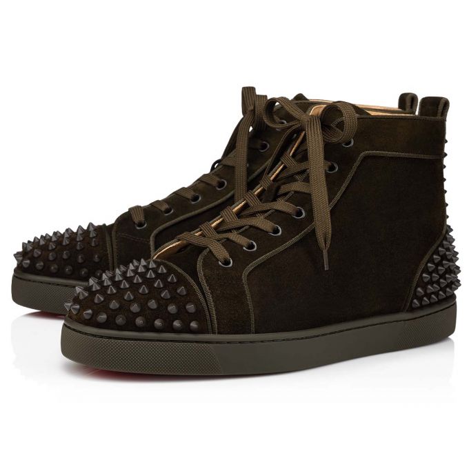 Christian Louboutin Lou Spikes 2 000 Mat Veau Velours Sneakers Sneakers Herre Chokolade | DK-88162