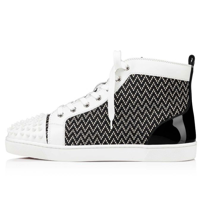 Christian Louboutin Lou Spikes Orlato Bomulds Sneakers Sneakers Herre Hvide Sort | DK-31353