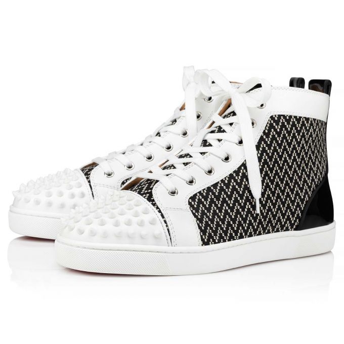 Christian Louboutin Lou Spikes Orlato Bomulds Sneakers Sneakers Herre Hvide Sort | DK-31353