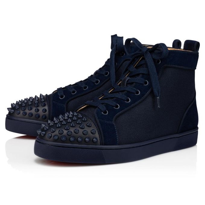 Christian Louboutin Lou Spikes Orlato Creative Fabric Sneakers Sneakers Herre Mørkeblå | DK-97988