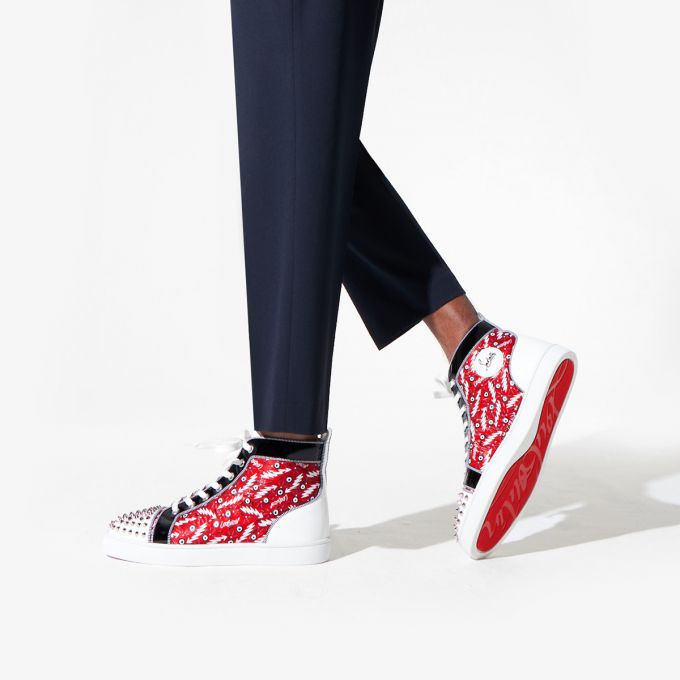 Christian Louboutin Lou Spikes Orlato Version Creative Fabric Sneakers Sneakers Herre Rød | DK-12614