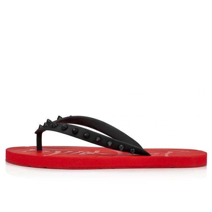 Christian Louboutin Loubi Flip Donn 000 Gomme Flats Flats Dame Sort Rød | DK-56772